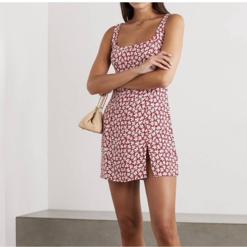 🍓Noah Reformation🍓Mini Slit Red White Ditsy Floral Spring Summer Trend Dress